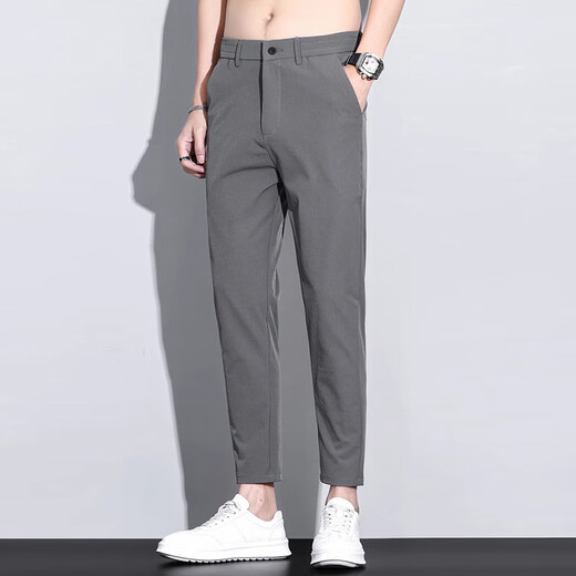 
Woodpecker Cropped Pants Men's Summer Ice Silk Thin Slim Small Foot Straight Pants Men's 2025 Summer New Style Casual Pants 9905 Khaki + 9905 Light Gray 30