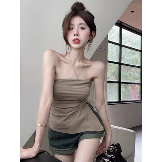 Chuangjingyi Selects Sexy Tube Top with Designed Waist Slit and Chest Wrapped Top Gray XL