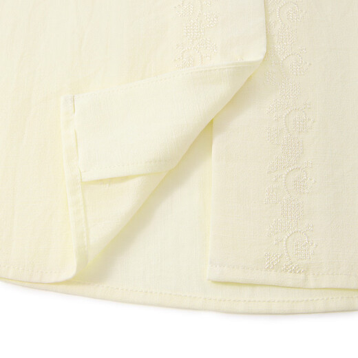 ELLE KIDS children's clothing French embroidered short-sleeved shirt for girls summer new Cuban collar vacation style top, goose yellow 160 (S)