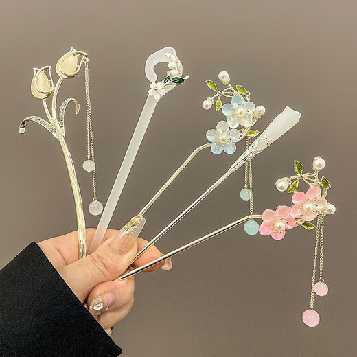 Ancient style walking hairpin, new Chinese style Hanfu hairpin, updo hairpin, national style tassel hairpin, national trend headwear, high-end lily of the valley pendant Qingshui