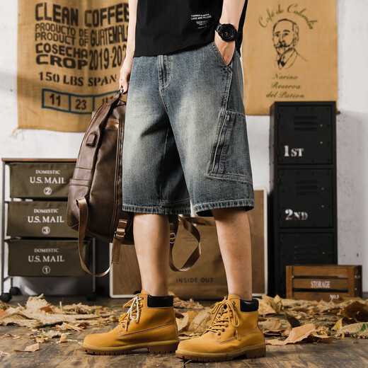 
JEEP SPIRIT high-end American casual loose retro multi-pocket denim shorts men's 5-minute summer thin cool-sensing five-quarter pants 9926 blue 29 suitable for 105-115Jin [Jin equals 0.5 kg]