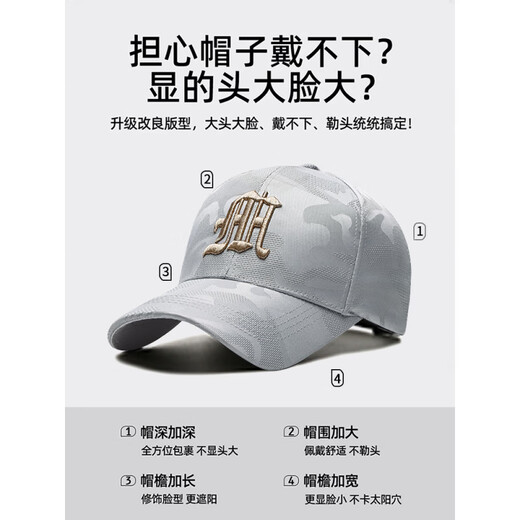 ESSONIO轻奢品牌男士帽子男新款潮流迷彩鸭舌帽户外出游钓鱼宽帽檐棒球帽 浅灰金标【暗纹迷彩 潮流百搭】 均码 可调节 ESSONIO轻奢品牌男士帽子男新款潮流迷彩鸭舌帽户外出游钓鱼宽帽檐棒球帽 浅灰金标【暗纹迷彩 潮流百搭】 均码 可调节