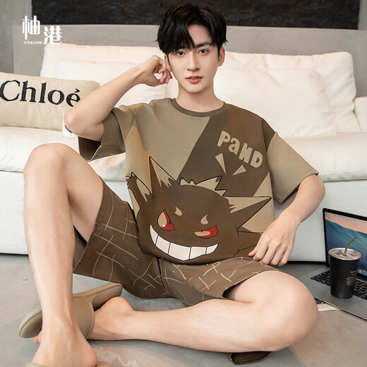 Yougang pajamas for men in summer short-sleeved pure cotton thin style for teenagers in summer can wear outside and add fat to increase the size of men's home clothes. 1503 XL (175cm recommended weight 130-155)