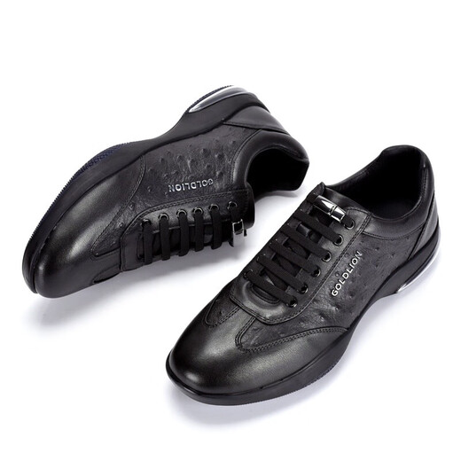 Goldlion Men's Shoes New Business Casual Leather Shoes Men's Shock Absorbing Genuine Leather Air Cushion Running Shoes Sports Shoes Men's Casual Shoes Black Glossy 41