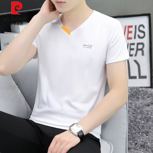Pierre Cardin Men's Vêtements 2025 Nouveau t-shirt à manches courtes pour les jeunes hommes en V pur T-shirt T-shirt décontracté Coton Min