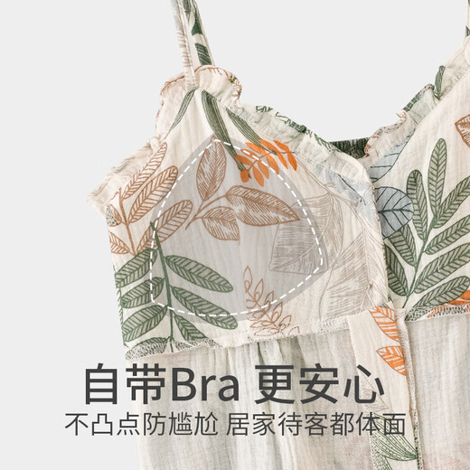 COLORFUL GEMS吊带睡衣女夏季款带胸垫棉纱布家居服2025短袖棉套装 JYR-吊带套N5010 175 L