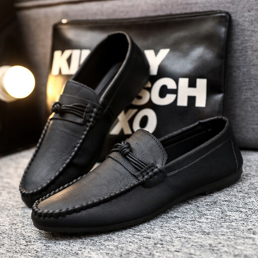 Pang Donglai DL summer breathable versatile and comfortable casual leather shoes British trendy men's shoes 2025 non-slip one-foot laziness D829 black 42