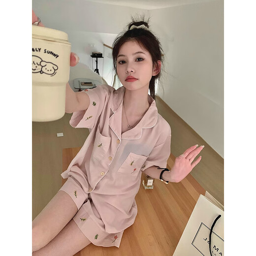 莫代尔冰丝睡衣女夏季薄款短袖短裤套装夏天感简约休闲家居服可外穿 LW-9214【短袖短裤】 2XL 【建议135-155斤】
