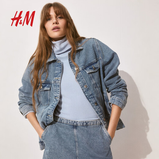 H&M女士外套2025夏新款廓型垫肩牛仔外套1275315 牛仔蓝 S 160/88