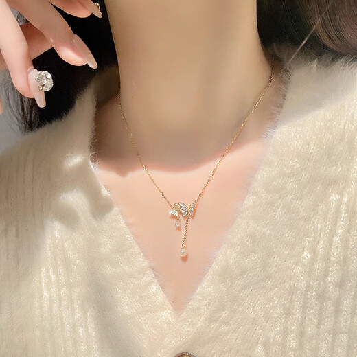 
Qiuyu S999 sterling silver light and shadow butterfly necklace for women 2025 summer new clavicle chain for Chinese Valentine's Day gift for girlfriend [Bow gift box] light and shadow butterfly necklace