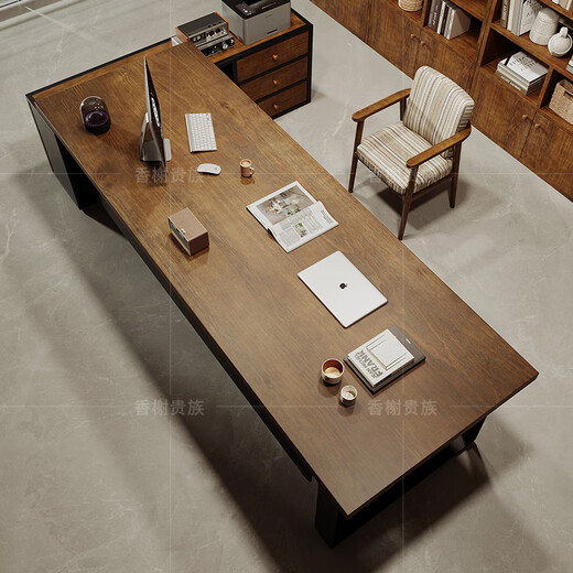 Champs Noble General Manager Office Log Large Board Desk with Side Cabinets High-end All Solid Wood Executive Desk Boss Desk Workbench Pine Table 180L*80W*75H*Thickness 5cm Cabinet 150L*35W*61H