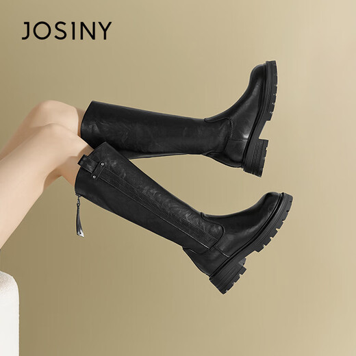 Zhuoshini thick-soled boots for women in autumn and winter plus velvet tall knight boots for small people, no more than knee boots, black 36