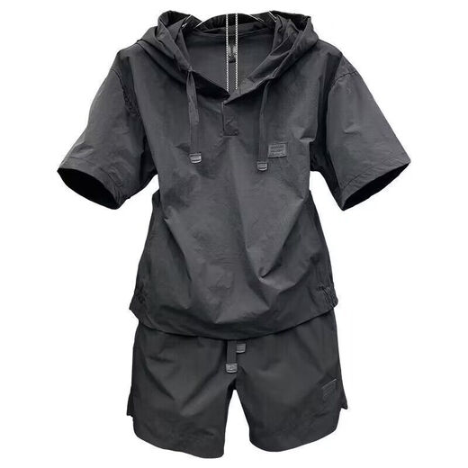 Traje casual de camiseta de manga corta de Futongi Summer para niños de trabajo rápido de secado rápido Ins Fashion Fashion Autfit Handsome Set Black [Suit] 2XL recomendado 160-180Jin [Jin iguala 0.5 kg]