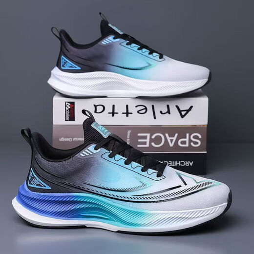 
Men's shoes for spring and summer new style flying woven breathable mesh running shoes soft sole shock-absorbing men's sports trendy shoes LS-826 blue and black 44