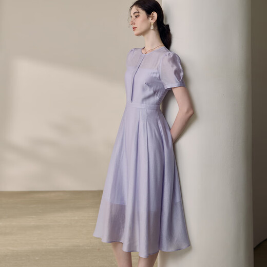 
ROEYSHOUSE ROYYSHOUSE Temperament Saffron Purple Waist Dress 2025 Summer New Fashion Puff Sleeve Large Hem Skirt 12052 Purple L