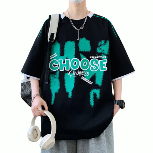姿伟祺潮流短袖T恤男孩1215岁学生夏装青少大童半袖 695黑色(单件短袖) 品质升级 M 85-110斤左右