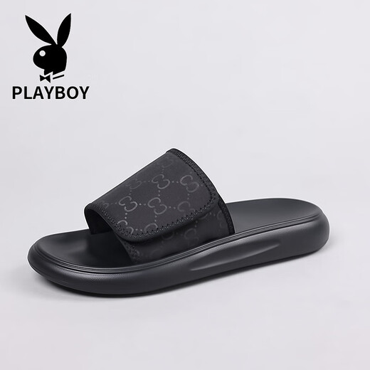 Chanclas Playboy 2025, novedad de verano, zapatos de playa para exteriores ajustables con Velcro antideslizantes informales para hombre, sandalias negras 6189 40