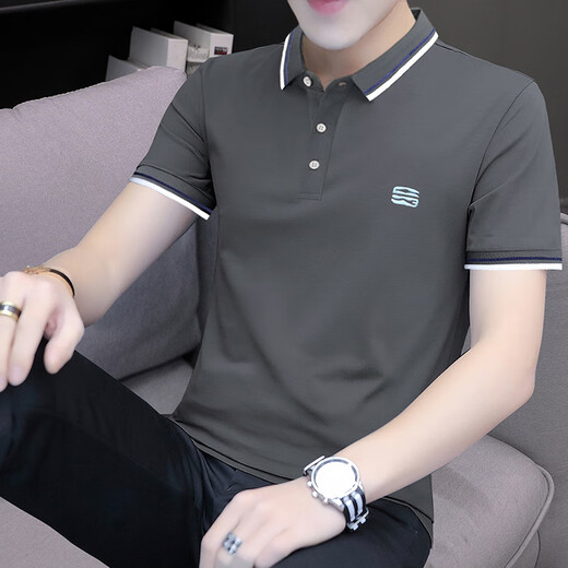 森马（Semir）集团旗下翻领男士短袖t恤绣花新款带领子帅气修身半袖夏天薄款 sk5012白色 M