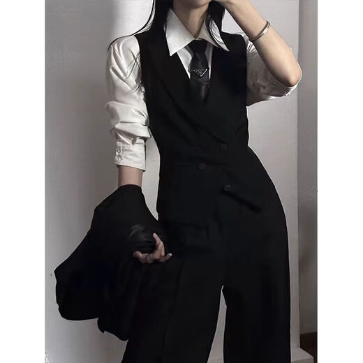Xinguyao (Xinguyao) Anzug Weste Weste und Frauen neutraler Stil hübsches Senior British Waffenausschnitt Geschäft Schlanker Weste Anzug Casual Horse Clip Black Weste + weißes Hemd + schwarze Krawatte + schwarze Hosen l Vorschläge [105-125]