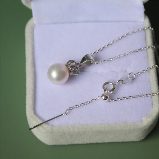 Shengbei Huakai childhood natural freshwater pearl clavicle chain crown pendant S925 silver necklace round strong light AK simple female pearl 8-8.5mm, necklace length 45cm