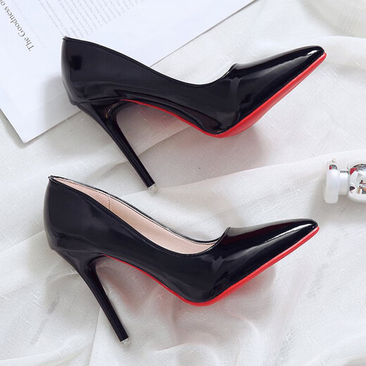 
Lugeli red-soled high heels for women, pure and slim heels, 2025 new sexy and versatile pointed toe temperament professional women's shoes, red-soled high heels 10cm 36 [foot fat feet wide shot one size larger]