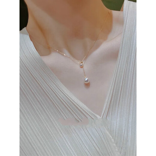 Xuanxiandu seawater double beads Y-shaped clavicle chain can be pulled and adjusted pendant necklace Zhengyuan Tiannv adjustable seawater double beads 5-8 points 5mm