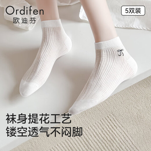 
Odifen socks for women in summer thin short socks breathable mesh boneless cotton socks bow embroidered shallow mouth short socks ballet style