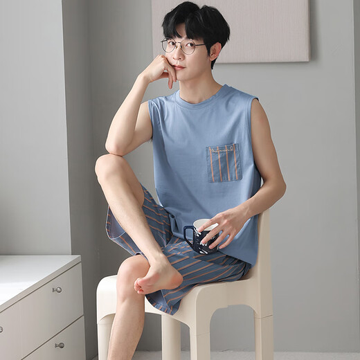 7 SEVFUN 七色纺睡衣男冰丝夏季短袖新款凉爽透气莫代尔薄款学生青少年家居服套装 12027 【凉爽透气  亲肤莫代尔】 L （建议120-140斤）