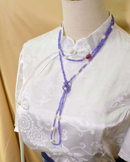 Wei Ci Xia Ziye New Chinese style natural 3-4mm conformal section tanzanite pearl tourmaline multi-circle necklace sweater chain Place an order and consult customer service