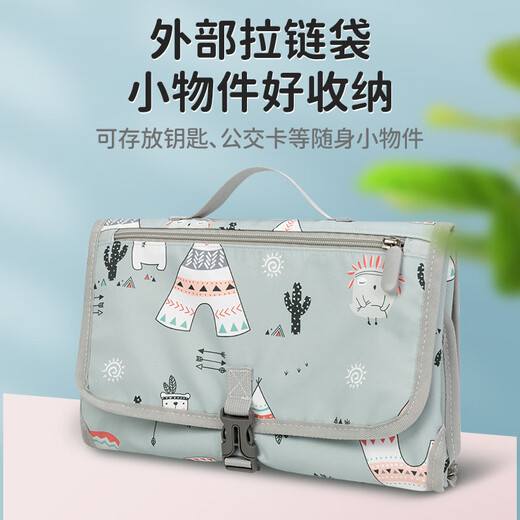 吧啦猪便携式婴儿换尿布垫 防水牛津布隔尿便携式纸巾抽尿布收纳妈咪包 灰色 均码