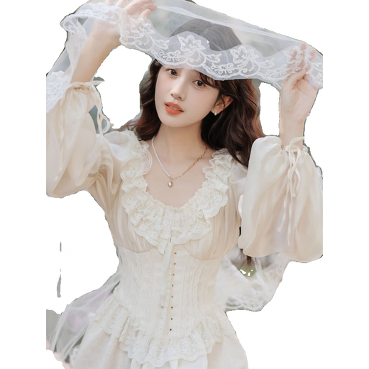 品计留洋大小姐民国风洛丽塔礼服法式复古风连衣裙子轻婚纱春女装 长.袖单裙 L