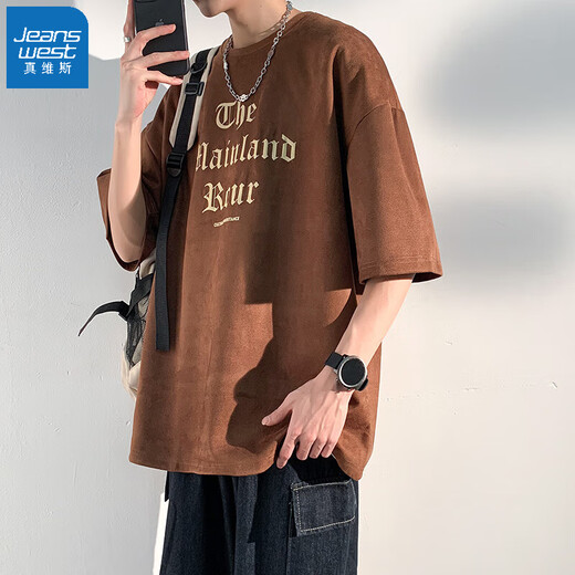 Jeanswest Jeanswest Sommer Teenager Neue Mode modische und allzugesichts lässiges Wildleder-T-Shirt-Basis-Hemd schwarz myy23-1504 3xl