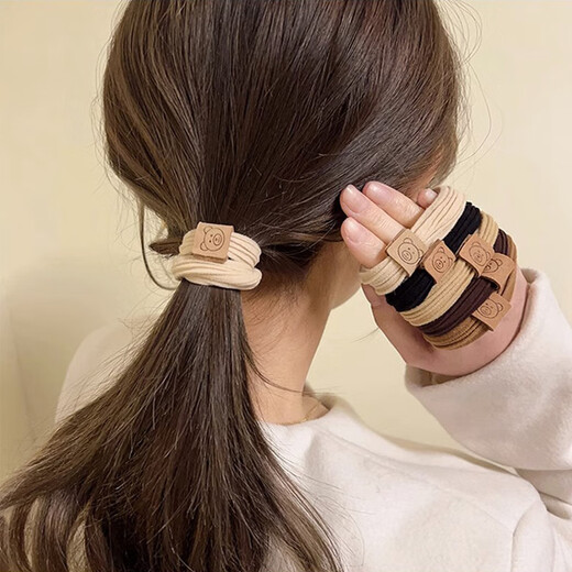 SAHANE Zuoyu bear hair tie high elastic rubber band women's hair tie children's thickened high ponytail ball headband bear logo (black 5 pieces)