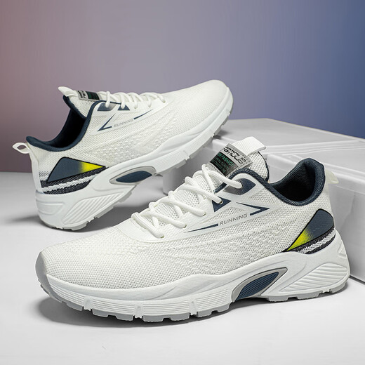 
TUJIZHE [Official Goods | Strictly Select Good Goods] New Fashionable and All-match Flying Mesh Men's Breathable and Slip Sneakers White [683] 39