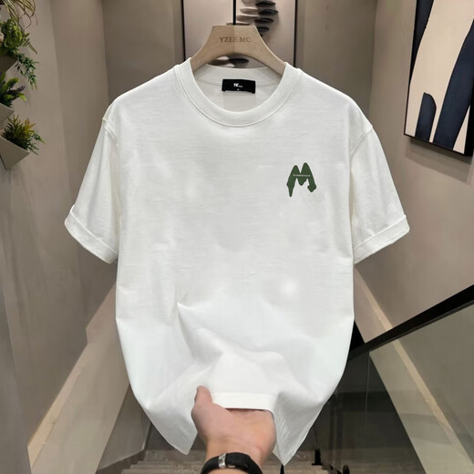 
GTYUWVG2025 Summer Casual Men's Short Sleeve T-Shirt Summer Half Sleeve Pure Cotton Trendy Brand Loose All-Match Top T V983 White XL