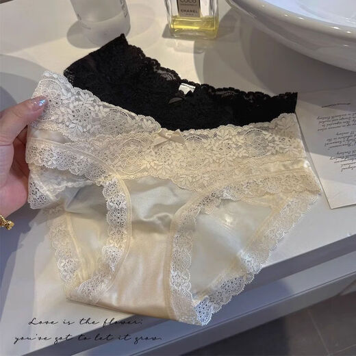法式缎面内裤女性感蕾丝花边夏季薄款舒适透气无痕少女低腰三角裤 肤色*6195* 1条 均码 (165) （70-130斤）