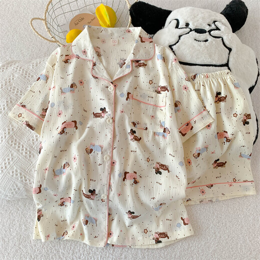 
Pajamas for women in summer short-sleeved cloud cotton summer ladies 2025 new student cute cartoon home clothing set QDMBE683 2XL (175) Recommended weight 135 Jin [Jin equals 0.5 kg]