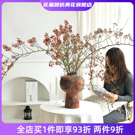 Wen Shi Ou Shan Returns Natural Plant Dried Flower Bouquet Living Room Decoration Wabi-sabi Wind Flower Arrangement Dried Branches Decorative Ornaments Dried Branches Southern Snake Vine Dried Flowers 3 Branches 80-100cm