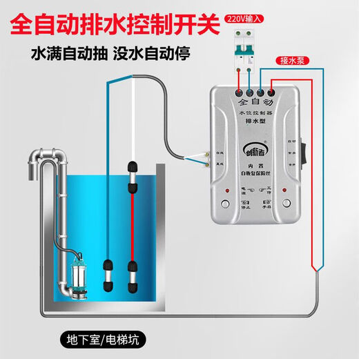 Automatic pumping sensor drainage controller basement water pump water tank pool switch water level liquid level probe electronic induction 18 water type + 1 meter probe + waterproof cover extension wiring 50 meters
