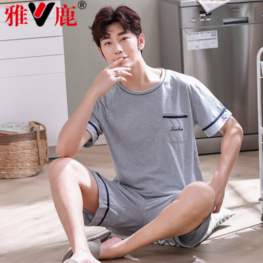 Yalu Pyjamas Männer rein Baumwolle Sommer plus Fett Plus-Größe voller Baumwollmänner Sommer-Heimkleidung kurzärmelige Jugendkoreanische koreanische Art dünne halbärmelige 9928# [Kurzärmel-Shorts] l [90-125jin [Jin gleich 0,5 kg]]