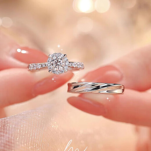 MZMZ Platinum Couple Ring pt950 Platinum Knot Engagement New Fashion Diamond Ring Valentine's Day Birthday Gift for Girlfriend Light Luxury - Closed Mouth/Engraving Customized Photography