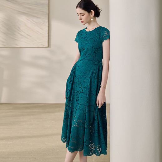Vestido de encaje verde de pavo alta Roeyshouse 2025 Summer NUEVO ALLO RED REDECTO BLUJO GRANDE MEDIA FALDE 12013 PELA PELA VERDE M