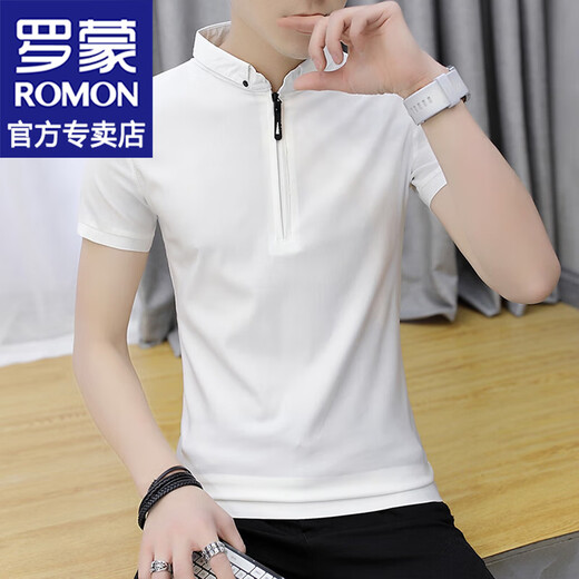 T-shirt à manches courtes Romon pour hommes Men de courte-manche à manche à demi-manche à manches minces de base pour hommes Couleur Abricot Couleur 2xl (environ 135-145 Jin [Jin est égal à 0,5 kg] peut être porté)