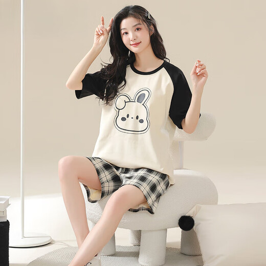 帕兰朵睡衣女2025新款夏季棉质短袖短裤大码200斤胖MM可外穿薄家居服套 PK3519 XL