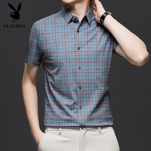 
Playboy (PLAYBOY) ice silk short-sleeved shirt for men middle-aged and young men's thin summer plaid versatile breathable half-sleeved shirt for men XD/6629 red short-sleeved shirt L 175 [Suggested 135-150Jin [Jin equals 0.5 kg]]