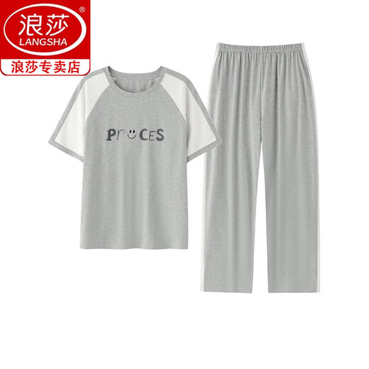 浪莎（langsha）女士短袖纯棉睡衣套装夏季长裤家居服韩版薄款可外穿夏天卡通 Y9719 M (建议75-95斤)
