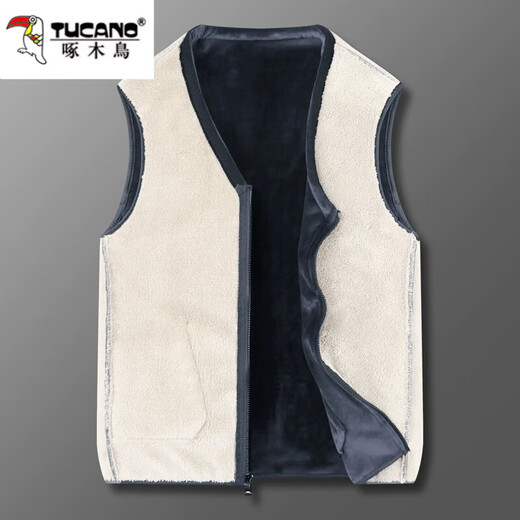 Woodpecker lamb velvet middle-aged and elderly thickened vest men's cotton vest dad waistcoat winter warm and cold vest 669 blue gray XL