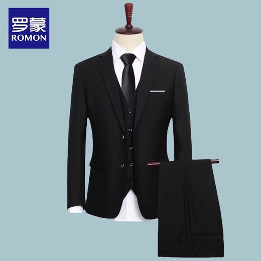 罗蒙儿童西装外套男童英伦风礼服男孩主持人小西装钢琴演出服 黑色130