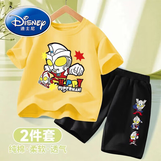 迪士尼（Disney）100%棉儿童夏季短袖套装中小童帅气奥特曼衣服男童T恤两件套装 682#粉T+468#灰短裤 90 均码