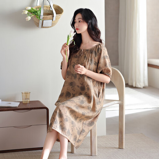 In der Nähe der anderen Seite des Nachtrocks für Frauen Pyjamas gewebte Baumwolle Gaze reine Baumwolle All-Cotton-Sommer-Sommer-Kurzärärmel-Lose-großer Kleid LZ6219 M Empfohlen 80-105jin [Jin gleich 0,5 kg]